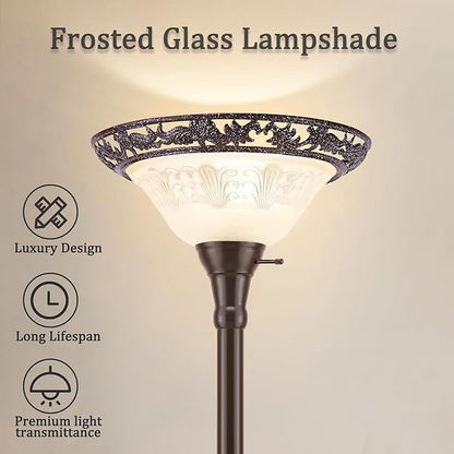 Luvkczc Torchiere Floor Lamp for Living Room - 70" Victorian Floor Lamp with with Etched Glass Shade, Vintage Standing Corner Tall Reading Light for Bedroom Office