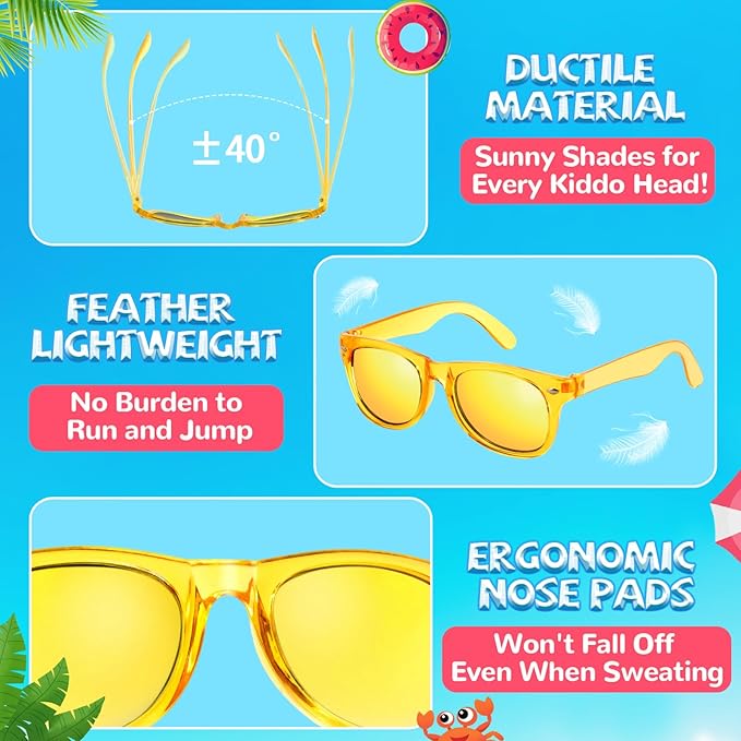 Kids Sunglasses Bulk Party Favors - 24 Packs Boys Girls Sunglass for Kid Age 3-8, Neon Glasses with UV 400 Protection, Goodie Bags Stuffers for Birthday Classroom Graduation Valentines Gifts