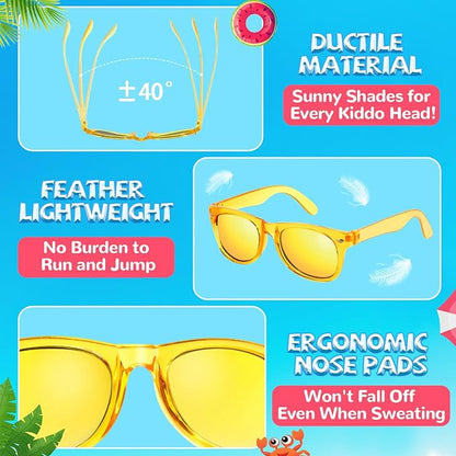 Kids Sunglasses Bulk Party Favors - 24 Packs Boys Girls Sunglass for Kid Age 3-8, Neon Glasses with UV 400 Protection, Goodie Bags Stuffers for Birthday Classroom Graduation Valentines Gifts