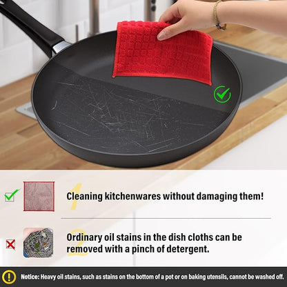 Dish Rags for Washing Dishes 8 Pack Multipurpose Wire Miracle Cleaning Coths Non-Scratch Wire Dishwashing Rag Lint Free Microfiber Cleaning Cloth for Kitchen Windows (Red)