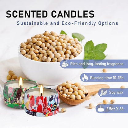 Set 36Pack Scented Candles Gifts Soy Wax Travel Tin Jar Candles for Home 2.5 OZ jar Candles for Mom for Christmas Candles, Birthday, Thanksgiving, Mother's Day,Aromatherapy