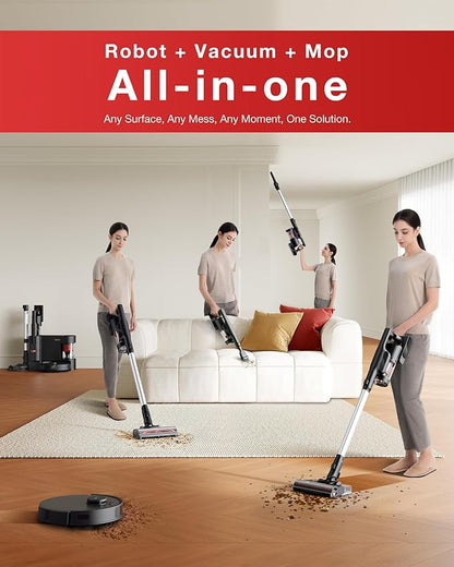 Yeedi C12 Combo Cordless Stick Vacuum & Robot & Mopping, All-in-one Cleaning Combot, with Dual Auto Self-Emptying, 10000Pa Suction & Lightweight, ZeroTangle Brush for Hard Floor, Carpet & Pet Hair