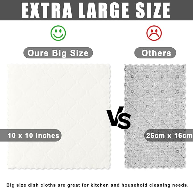 Homaxy 24 Pack Kitchen Dish Cloths (10 x 10 Inches, White), Super Soft and Absorbent Coral Velvet Dish Towels, Nonstick Oil Fast Drying Microfiber Cleaning Cloth, No Lint Household Dishcloths