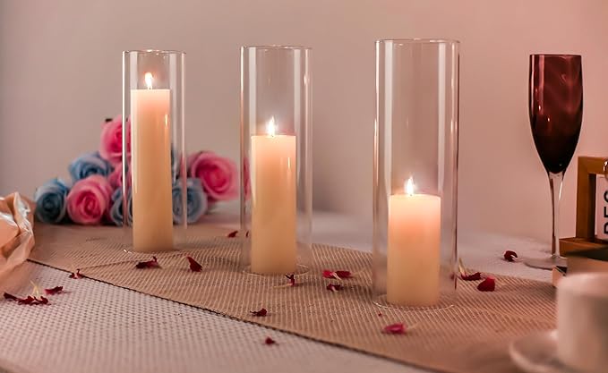 CYS EXCEL 2 PCS (H:10" D:3") Open Ended Glass Hurricane Candleholder Tube Shade | Multiple Size Choices Open Flame Candle Chimney Tube Cover | Bottomless Cylinder