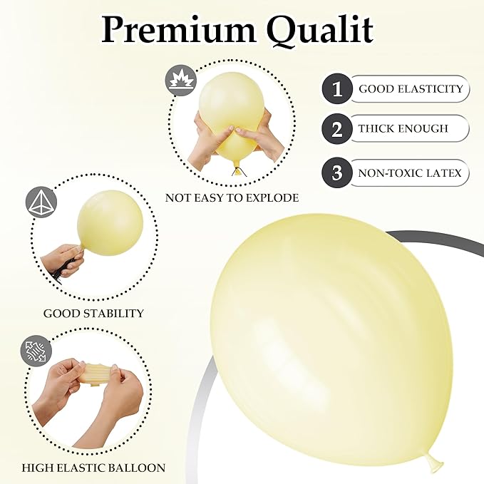 130PCS PastelYellow Balloons, Latex Balloon Different Sizes 18/12/10/5 In, Helium Balloons with Ribbon, Party Balloon Set for Birthday Wedding Graduation Anniversary Baby Shower Decoration