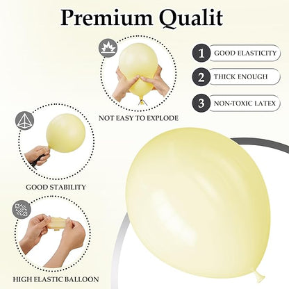 130PCS PastelYellow Balloons, Latex Balloon Different Sizes 18/12/10/5 In, Helium Balloons with Ribbon, Party Balloon Set for Birthday Wedding Graduation Anniversary Baby Shower Decoration