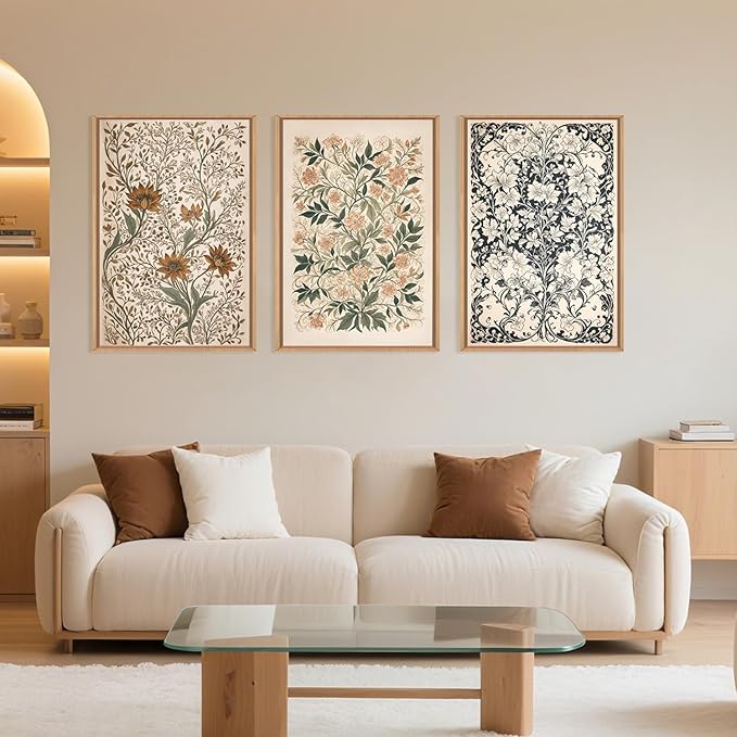 Large Abstract Vintage Flower Framed Canvas Wall Art,Antique Botanical Wall Decor,Neutral Bouquet Wall Painting,Aesthetic Floral Artwork for Living Room,Bedroom,Dining Room,Office -16"x24"x3