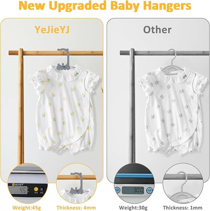 20 Pack Baby Clothes Hangers with 16 Clips, 11-15 inch Adjustable Kid Hanger, Multifunctional Children Hangers for Girl Boy Toddler Kids Child(Grey)