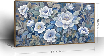 ARTZON Framed Extra Large Canvas Wall Art Blue Floral Peony Blossom Picture Botanical Flower Prints Oversized Horizontal Art work for Wall Decor Home Above Bed Dining Room Living Room Hallway 58"x29"