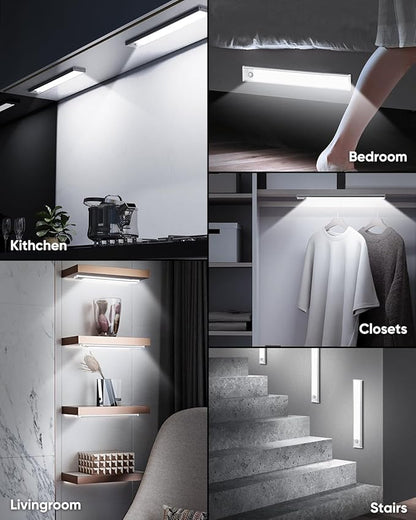 12'' Under Cabinet Lights, LED Rechargeable Battery Operated Motion Sensor Lights Indoor, 2500mAh Magnetic Wireless Closet Lights, Dimmable Under Counter Cupboard Night Light for Kitchen, Home, 5 Pack