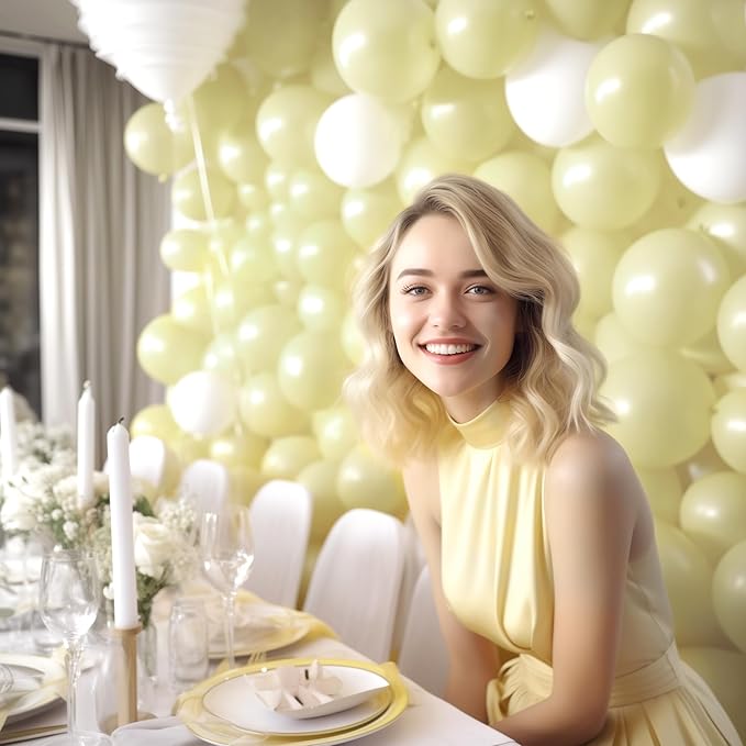 130PCS PastelYellow Balloons, Latex Balloon Different Sizes 18/12/10/5 In, Helium Balloons with Ribbon, Party Balloon Set for Birthday Wedding Graduation Anniversary Baby Shower Decoration
