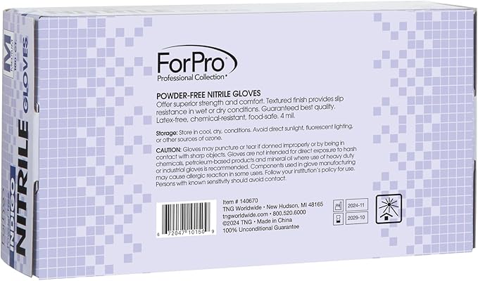ForPro Disposable Nitrile Gloves, Chemical Resistant, Powder-Free, Latex-Free, Non-Sterile, Food Safe, 4 Mil, 100-Count