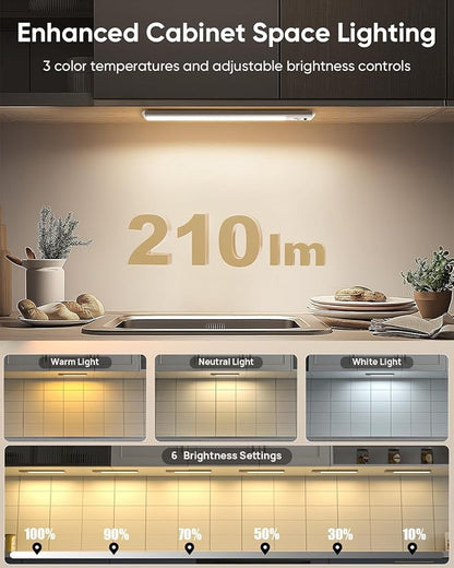 Under Cabinet Lighting Wireless, 2200mAh Rechargeable Battery Operated Motion Sensor Light Indoor, 3 Color Temps Under Counter Light, Dimmable Wireless Closet Lights w/Remote for Kitchen,Pantry,4 Pack