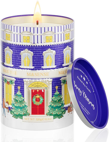 M&SENSE Snowy Christmas Candles, Winter Scented Holiday Soy Candles for Home, 11.3oz 70 Hour Non Toxic Christmas Decor, Cozy Aromatherapy Christmas Gifts for Women Men,Winter Candle Christmas
