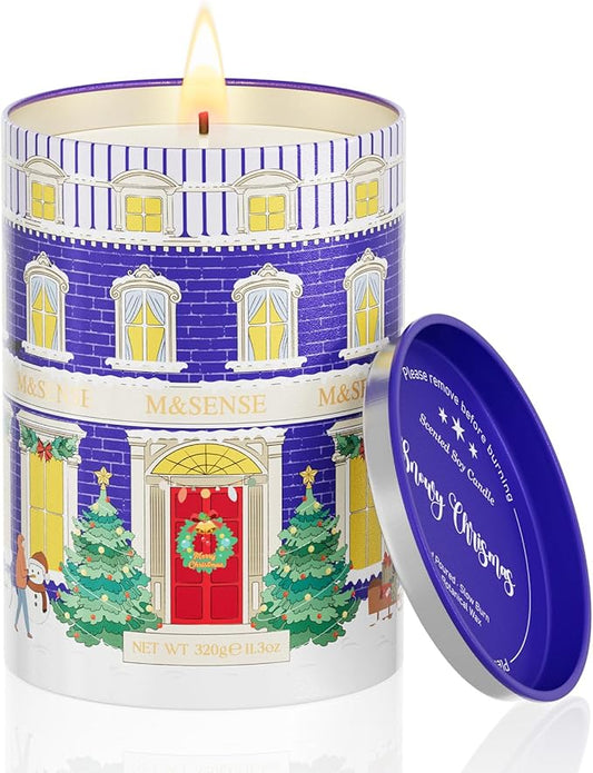 M&SENSE Snowy Christmas Candles, Winter Scented Holiday Soy Candles for Home, 11.3oz 70 Hour Non Toxic Christmas Decor, Cozy Aromatherapy Christmas Gifts for Women Men,Winter Candle Christmas