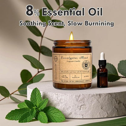 Scented Candles, 7oz Eucalyptus Mint Candles for Home Scented, Soy Wax Aromatherapy Candle for Relaxing and Stress Relief, Non Toxic, Long Burning, Christmas, Birthday, Valentine Gifts for Women Men