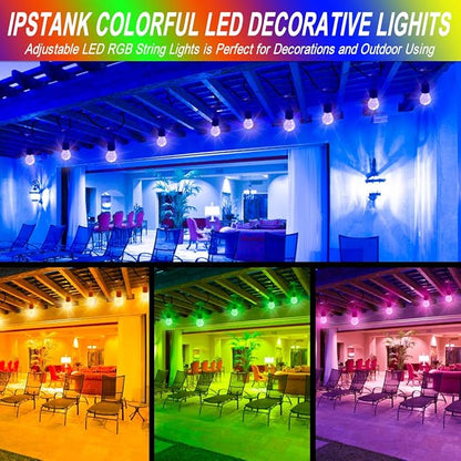 96FT Outdoor Patio Lights Color Changing, RGB LED String Lights with 32 E26 Shatterproof Edison Bulbs, Dimmable Patio String Lights for Backyard Garden, 2 Remote Controllers