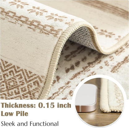 jinchan Moroccan Boho Runner Rug 2x5 - Machine Washable Non-Slip Low-Pile Soft Bohemian Runner Rug for Entryway Hallway Kitchen Bedroom Laundry Room (2‘x5', Beige)