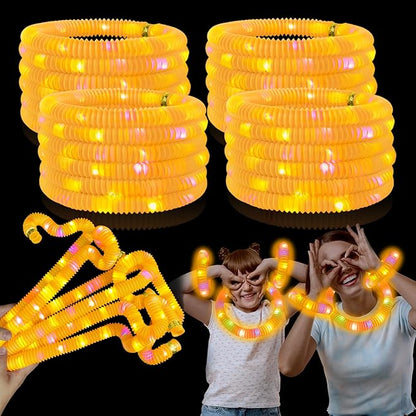 Orange Glow Sticks Pop Tubes,12-24PCS Light Up Necklaces & Bracelets,Mardi Gras Party Favors Accessories Decorations,Glow Birthday Wedding Carnival Valentines Day Party Supplies for Kids & Adults