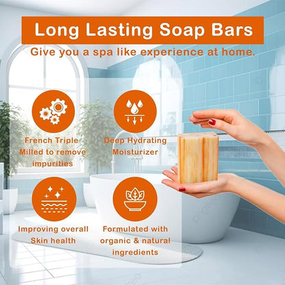 Orange Zest Scented Natural Soap Bars (5 Bars), 3.5oz Moisturizing French Triple Milled Soap Bars Enriched with Shea Butter - Pure Plant Oil Bath & Body