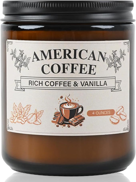 Scented Soy Candle - 100% Natural Soy Wax, Recyclable Frosted Glass Jar & Metal Lid, Thoughtful Gift for Book Enthusiasts, Cozy Reading Ambiance Candle (4OZ, American Coffee)