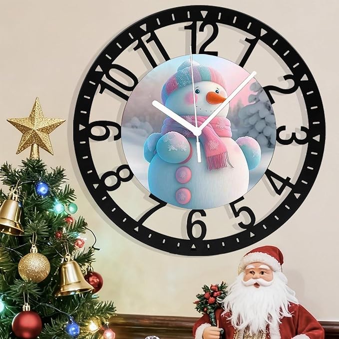 Wall Clock 10 Inch Silent Non-Ticking Modern Clocks Battery Operated - Analog Small Classic for Office, Home, Living Room,Bathroom, Kitchen, Bedroom, School,Snowman Clock