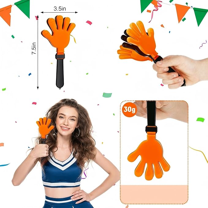 Junkin 48 Pcs Hand Clappers Bulk 7. 5 x 3. 5 Inches Noise Makers Party Favors Clapping Noise Maker Clacker for Birthdays Game Prizes Rewards Football Sporting Events Cheers Supplies (Orange,Black)