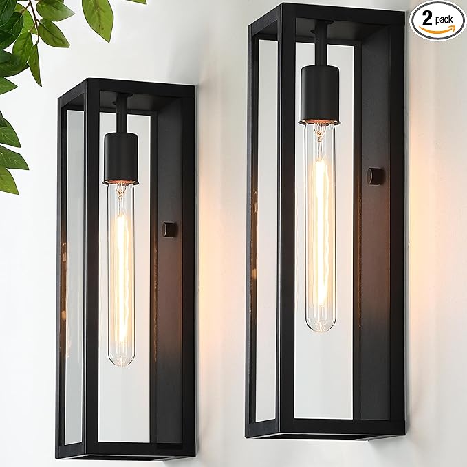 16'' Large Exterior Wall Lights Sconces 2Pack, Waterproof Matte Black Exterior Lighting Fixtures Wall Mount, Front Porch Lights Outdoor Wall Sconces Coach Lights for Garage House