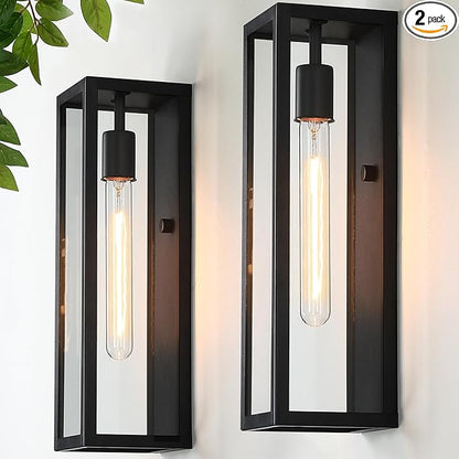 16'' Large Exterior Wall Lights Sconces 2Pack, Waterproof Matte Black Exterior Lighting Fixtures Wall Mount, Front Porch Lights Outdoor Wall Sconces Coach Lights for Garage House
