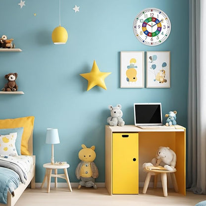 XFM Learning Clock for Kids Silent Non Ticking Battery Operated Colorful Teaching Time Clock 14 Inch Decorative Big Analog Clock for Kids Room Classroom School Playroom