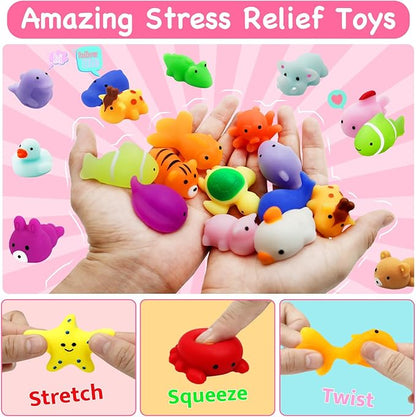 28 Packs Valentine Mochi Squishy Toys with Valentine Cards Animal Squishies for Kids Valentines Day Gift Exchange Classroom Prizes Valentine Party Favors Supplies