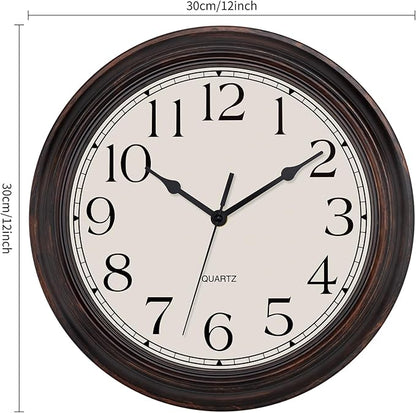 Lumuasky Retro Wall Clocks Battery Operated Silent Non-Ticking 12 Inch Classic Vintage Wall Clock Retro Rustic Style Decorative for Living Room Kitchen (Bronze)