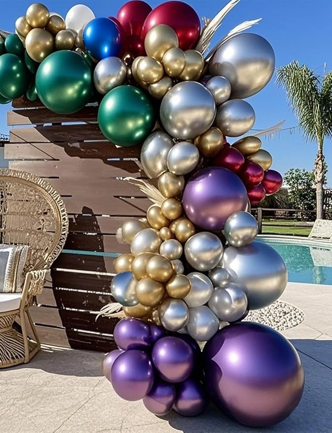 Chrome Metallic Balloons 66 Pack, 12 Inch Shiny Latex Helium Party Balloons Garland Kit with Assorted Colors for Birthdays Weddings Baby Showers Graduation Arch Decorations