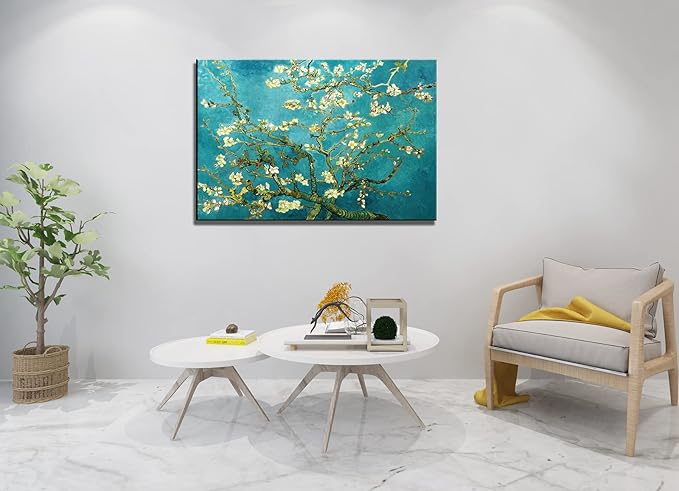 OKEXCKK Almond Blossom by Vincent Van Gogh Canvas Wall Art Modern Floral Painting Print Decor Famous Flowers Artwork Pictures for Bedroom Living Room Home Decoration 32"x48"