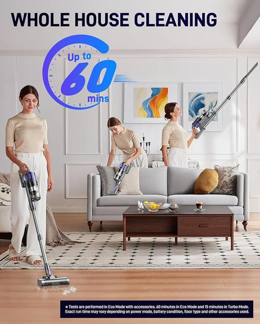 Cordless Vacuum Cleaner, Vacuum Cleaners for Home, 45KPA 550W Stick Handheld Portable 60 Mins Runtime Rechargeable Battery Pet Hair Hardwood Floor Vac, Household Lightweight Hand Vac, V10 Purple