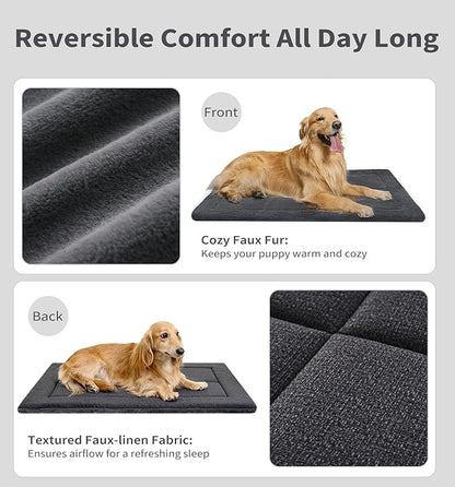 Made4Pets Dog Crate Pad Bed for Medium Large Dogs, Washable & Reversible, Anti-Slip Kennel Mat for Cozy Sleeping, Soft Fluffy Dog Bed for Indoor & Outdoor Use, 35"x23", Dark Gray