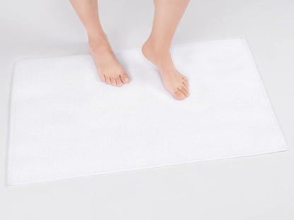 Cotton Paradise 100% Cotton Non Slip Bath Mats for Bathroom, 17x24 inch Soft Absorbent Quick Dry Machine Washable Floor Bath Mat, White
