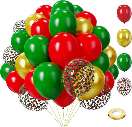 Red and Green Balloons: 75 PCS, 12in & 5in Green Gold Latex Christmas Party Balloons