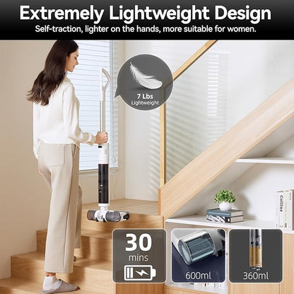JONR S20 Pro FlexReach Wet Dry Vacuum Cleaner, 180° Lie-Flat Cordless Vacuum Mop All-in-One for Hard Floors, Floor Cleaner Machine with Self Propelled, 0.1Inch Edge Cleaning, One-Step Cleaning, White
