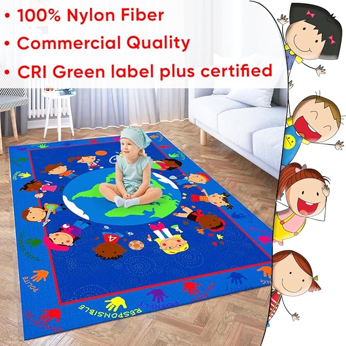 World Character Classroom Rug, 7'6" x 12' Rectangle, Educational Classroom Rug, Kids Learning Play Mat | Area Rug for Bedroom or Playroom