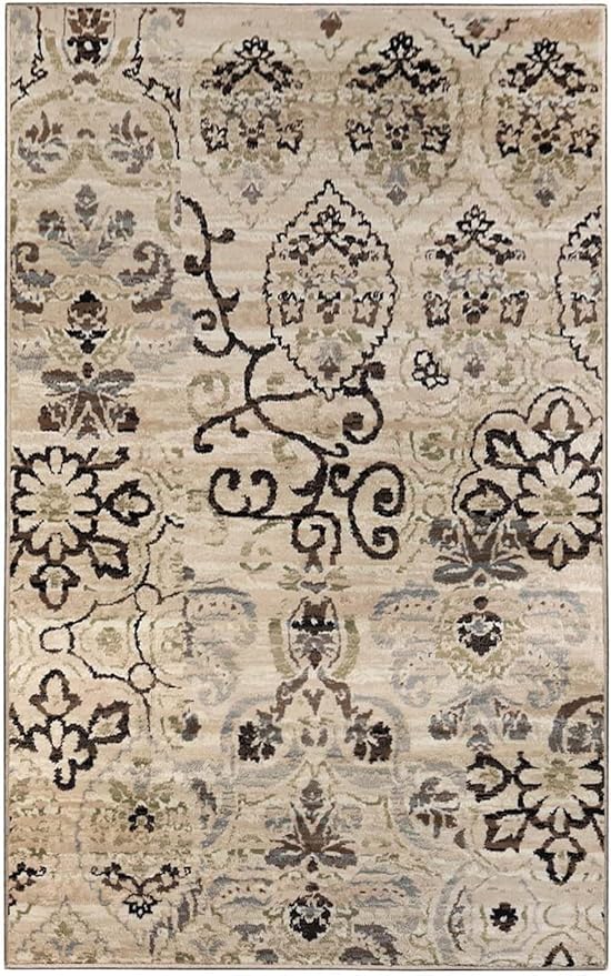 Superior Indoor Area Rug, Jute Backing, Modern Floral Rugs for Entryway, Kitchen Floors, Office Floor Cover, Medallion Damask Rugs, Caldwell Collection, 8' x 10', Beige