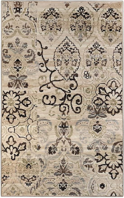 Superior Indoor Area Rug, Jute Backing, Modern Floral Rugs for Entryway, Kitchen Floors, Office Floor Cover, Medallion Damask Rugs, Caldwell Collection, 8' x 10', Beige