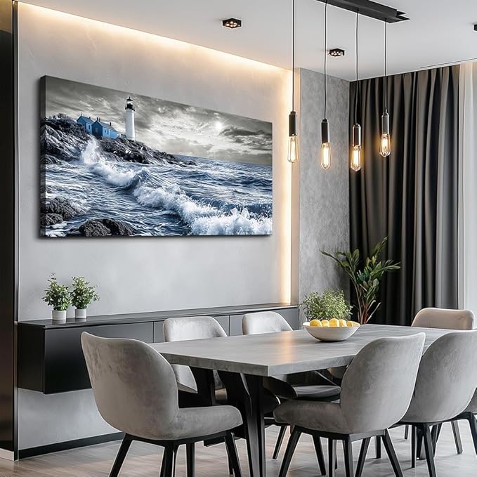 ZUITINGHUA Canvas Wall Art For Living Room Wall Decor For Bedroom Office Wall Decoration Wave Landscape Painting Watch Tower Pictures Artwork Room Aesthetic Home Decor 20x40 In