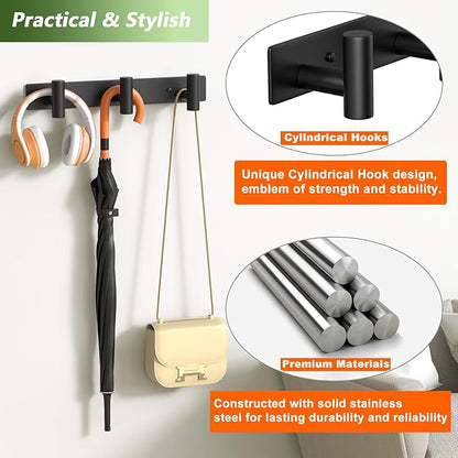 Wall Mounted Coat Rack-3 Hooks, Heavy Duty Stainless Steel Wall Hooks for Towel Coat Bag, Hat Rack Coat Hanger Coat Hooks Towel Racks for Bathroom Entryway Kitchen Hotel Office (Black, 1 Pack)