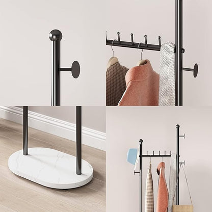 Black Clothing Rack With Shelves, Modern Coat Rack Freestanding with Marble Base, Hat Tree Coat Rack Standing Clothes Racks for Boutique，Bedroom