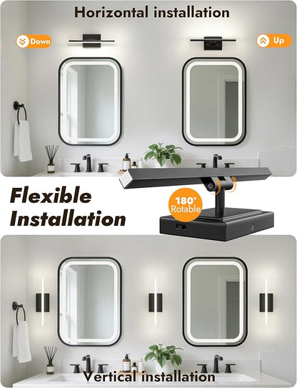 NIORSUN 15.7 Inch Modern Bathroom Light Fixture, 12W 5CCT Dimmable LED Black Bathroom Vanity Lights Over Mirror, Vanity Lights for Bathrooms Restroom Mirror- ETL Certified