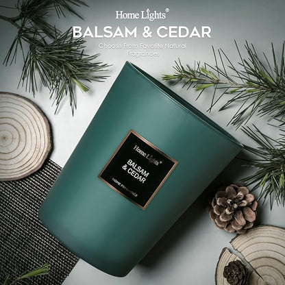 HomeLights Highly Scented Soy Candles Big 33.3 oz for Home. 3 Cotton Wicks, Smokeless Long Lasting 130 hrs in Balsam & Cedar. 5x6, Great Gift for Women & Men