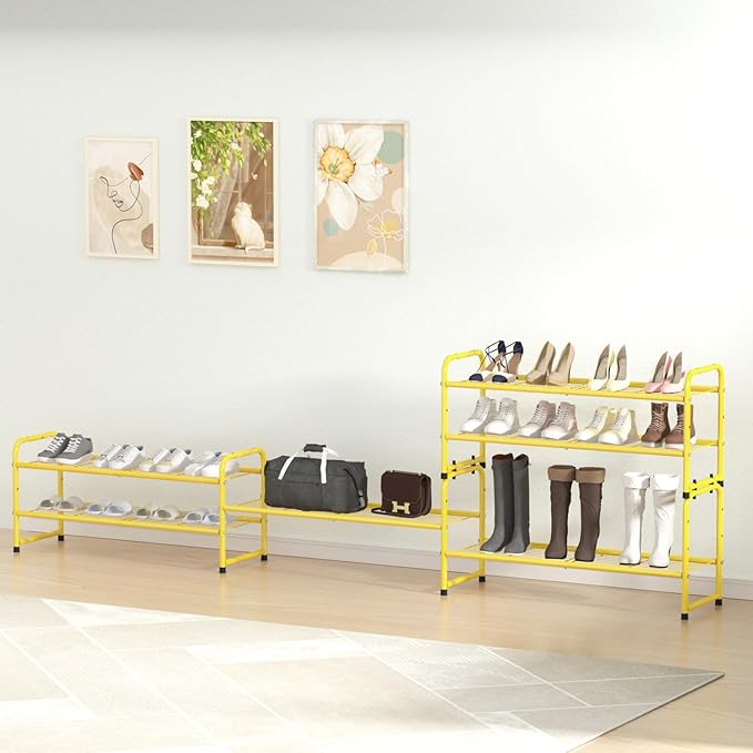 SUFAUY 2-Tier 33" Wide Shoe Rack, Closet Metal Shoe Rack Organizer Heavy Duty, Stackable, Gold