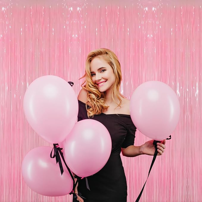 GOER 3.2 ft x 8.2 ft Foil Fringe Curtains Party Photo Backdrop Party Streamers for Birthday,Graduation,New Year Eve Decorations Wedding Decor(5 Packs,Candy Pink)