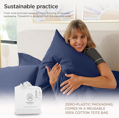Threadmill Full Size Luxury Sheets | 656 Thread Count Supima Cotton Sateen Sheets | 4 Piece Set with Extra Deep Pocket | Folkstone Blue